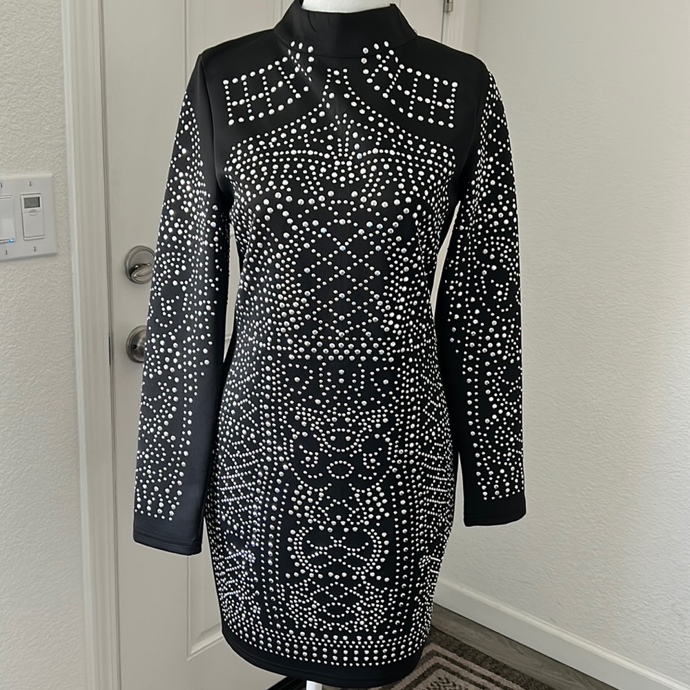 MISS ORD SIlver Beaded black dress
